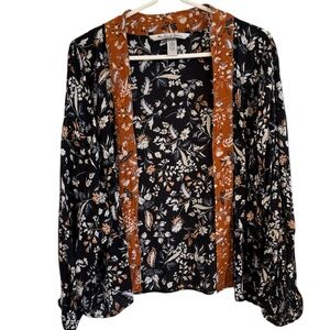 Michael Star Black & Brown Amara Floral Wrap SZ one size (fits like S/M)